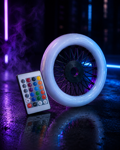 Aro LED apagado con mando sobre fondo neón MasterHookah