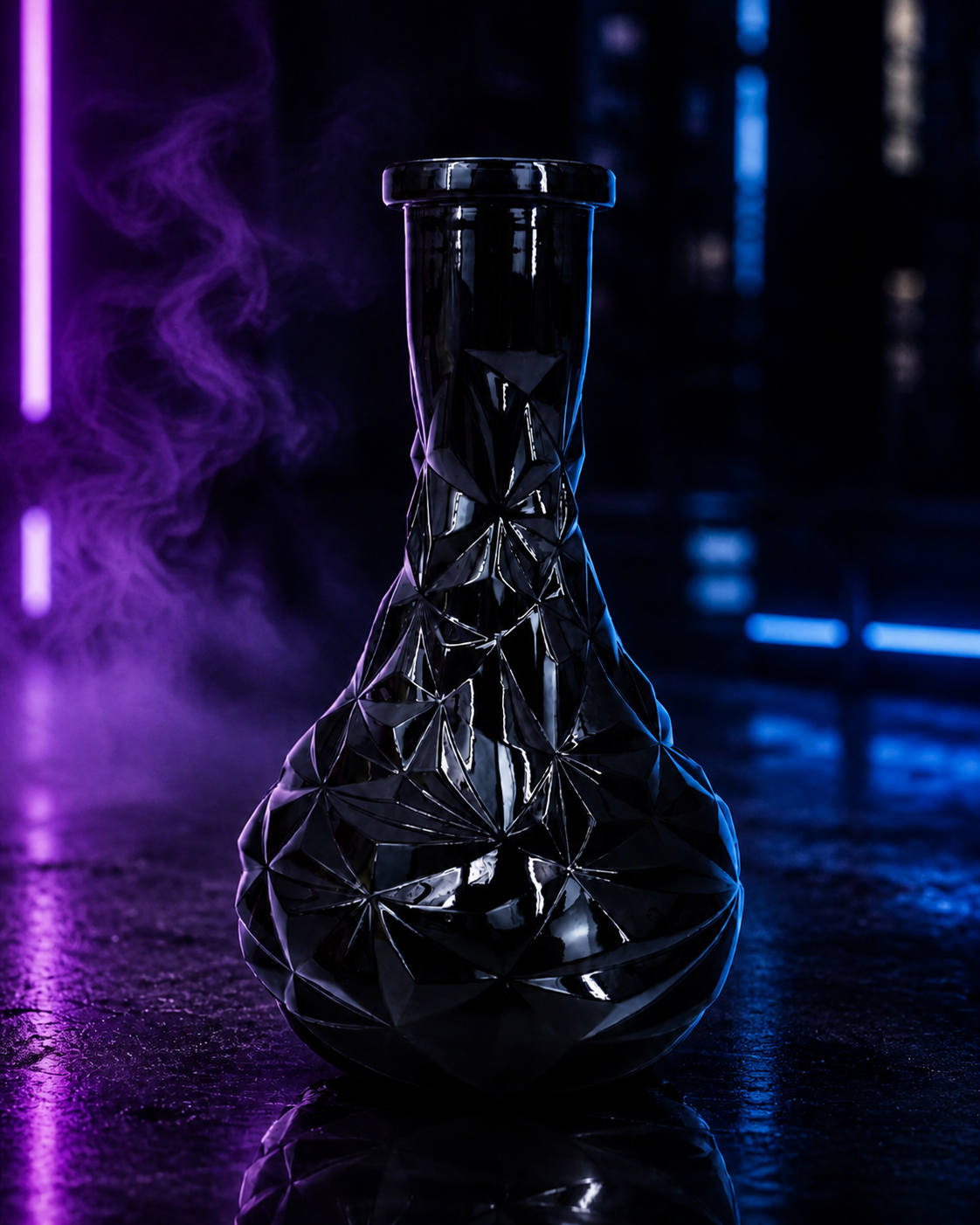 Base tallada negra sobre fondo neón MasterHookah