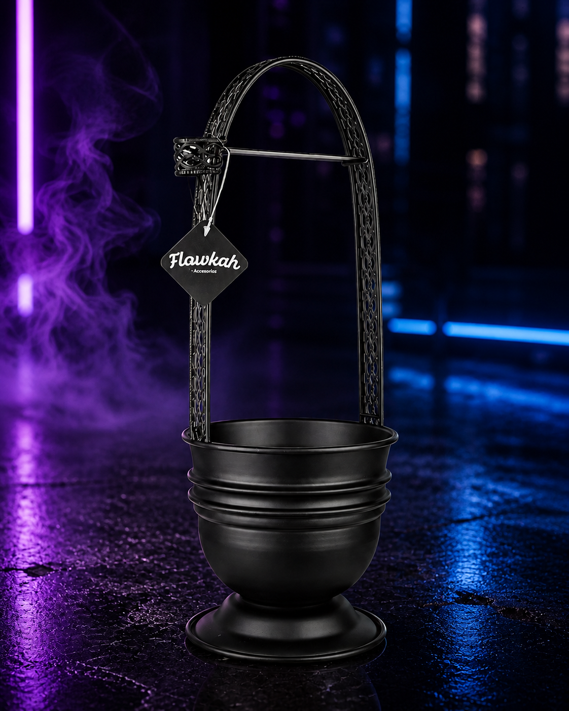 Carbonera negra sobre fondo neón MasterHookah
