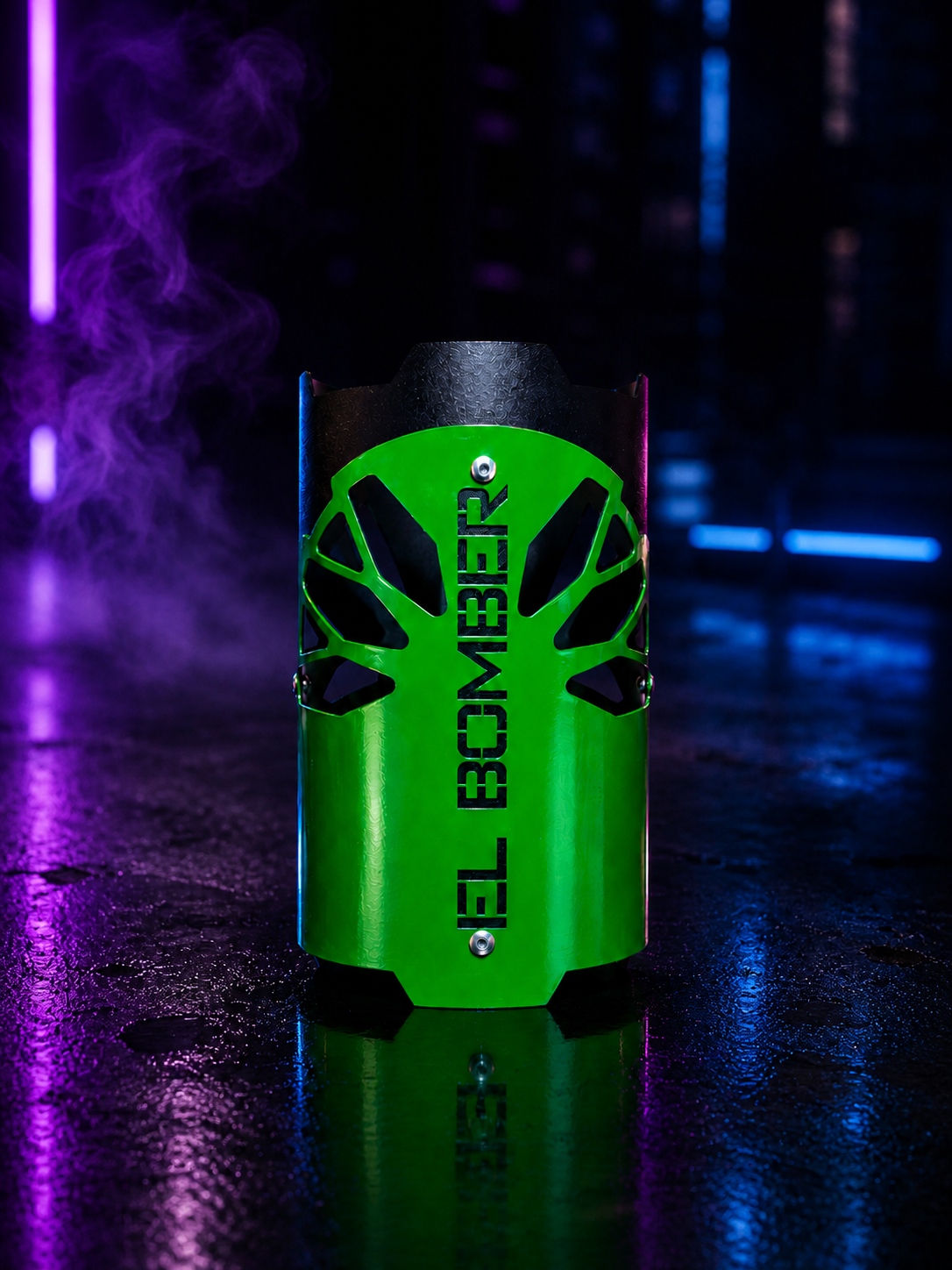 Cubrevientos El Bomber verde sobre fondo neón MasterHookah